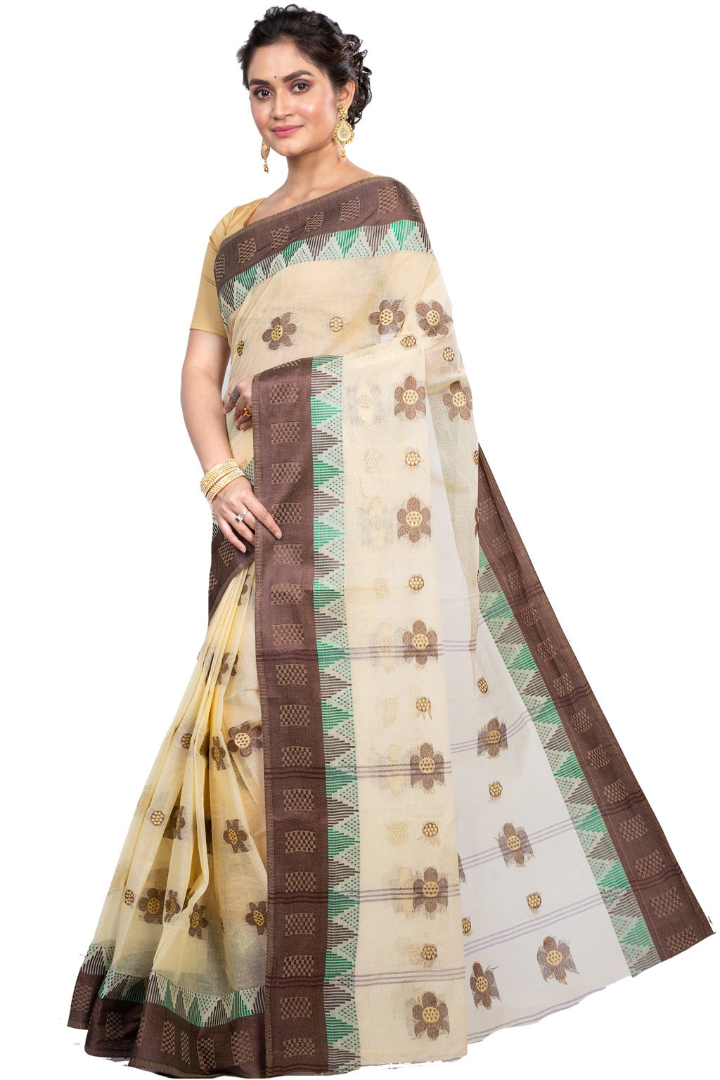 Brown Pure Cotton Palasful Tant Saree (895)